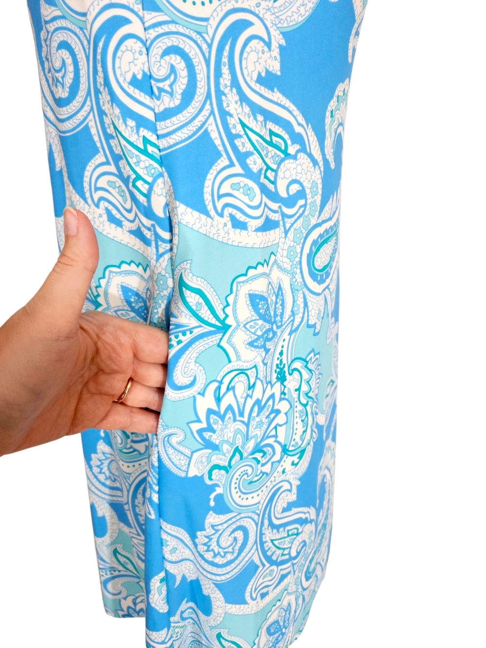Jude Connally Blue Jaquard Print Sleeveless Shift Dress - Picture 5 of 7